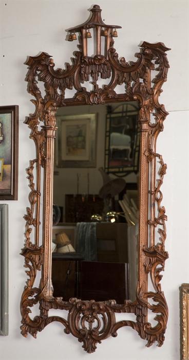 Chinese Chippendale wood mirror, 32”wide x 64” tall