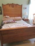 Antique headboard, footboard, mattress set - full size