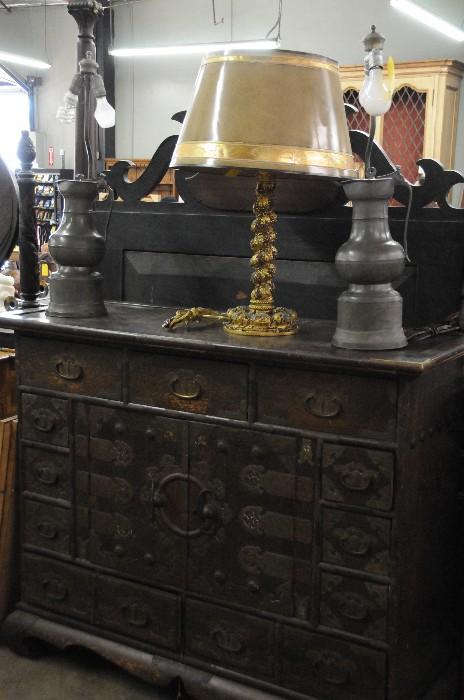 Korean cabinet, Italian carved lamp