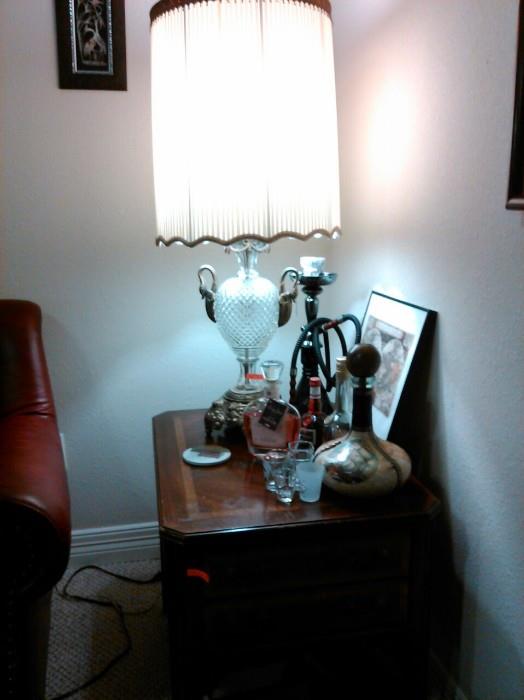 Lamp, side table and framed picture