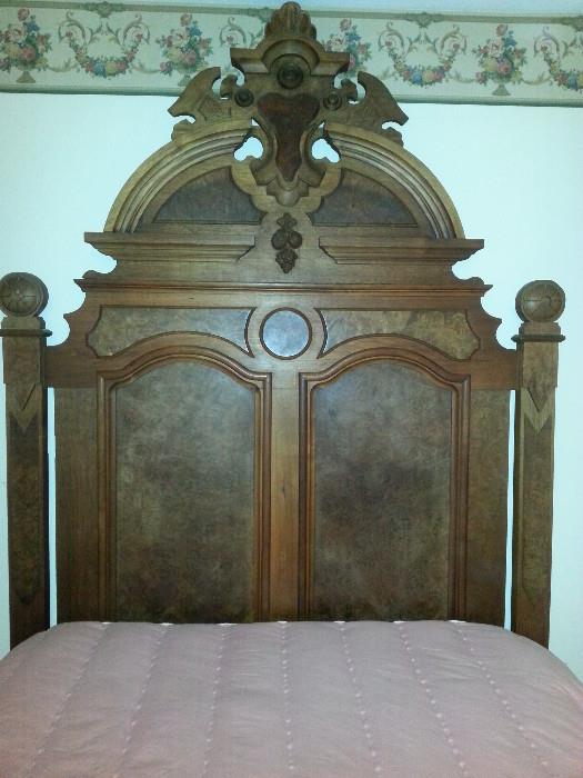 Antique Queen Victorian Bed  - Full Size                        Stunning Bead - Beautiful Condition       
DIMENSIONS:
Headboard (top to bottom) - 92"
Width - 57 1/2"
Length - 78 1/2"
(could be easily modified to accommodate a queen mattress).     
