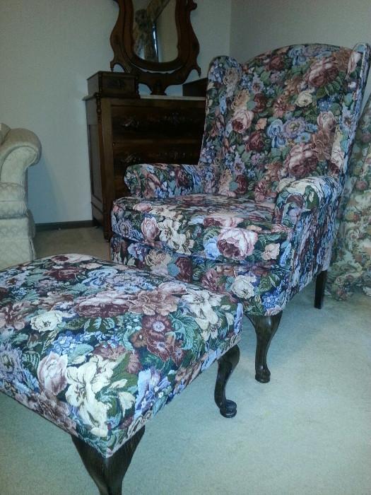 Floral Chair and Ottoman - Like New 