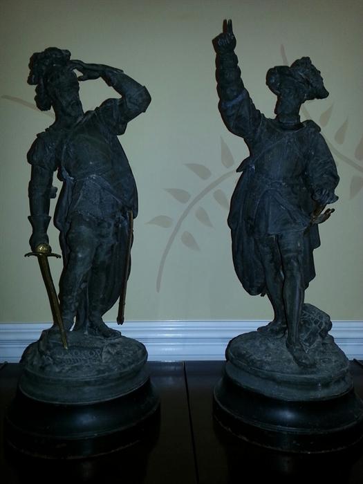 Antique Victorian Mythological Warrior Statues  Spelter Metal 