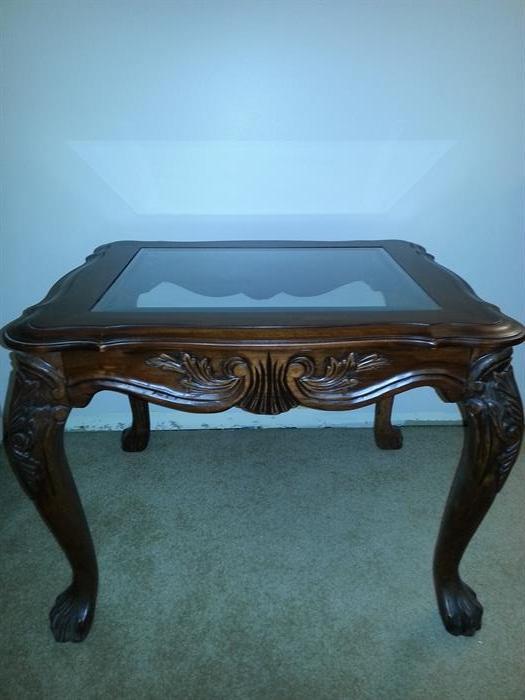 Matching set - Glass Top End Table (2) includes a matching coffee table and sofa table.