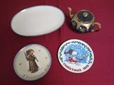 Pfaltzgraff platter, Hummel plate, Peanuts plate, teapot