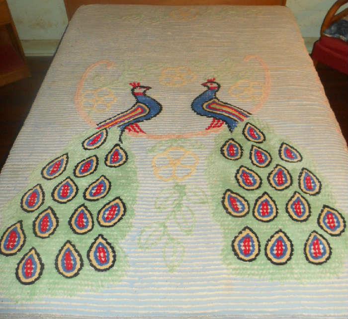 Vtg Chenille Double Peacock Full-size Bedspread..Great shape..