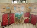 Very large painted wood paneled screen