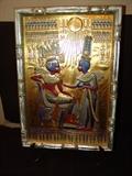 Close up of Boehm King Tut Plaque, gold gilded