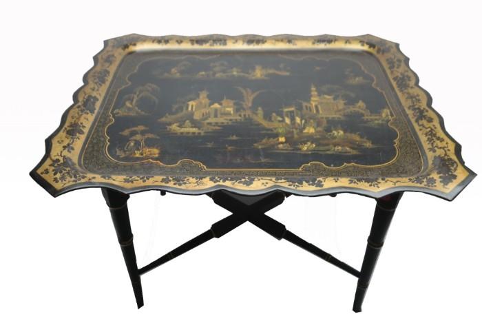 Antique Gilt Tole Chinese Tray Table