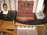 Computer desk with two sets of flatware