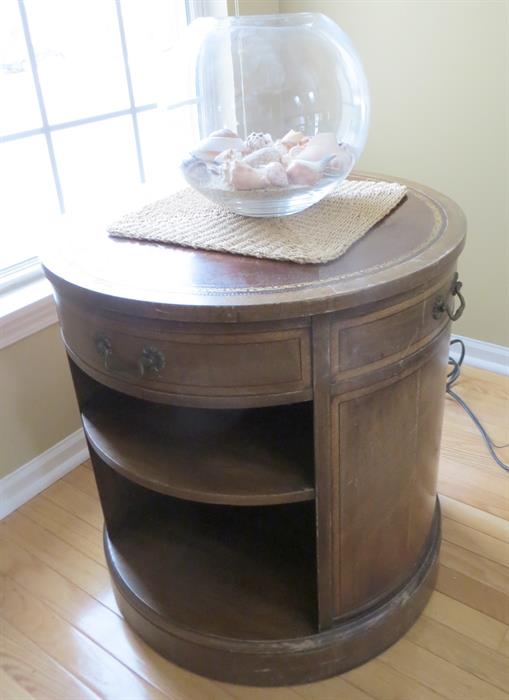 Vintage round end table/cabinet/bookcase