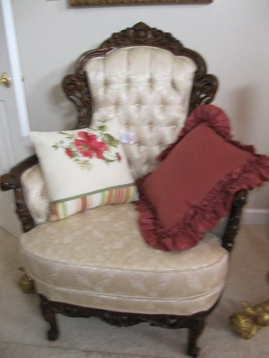 Victorian chair has matching loveseat and sofa