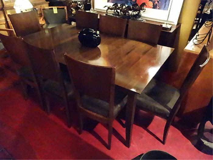 CONTEMPORARY DINING TABLE WITH LEAF AND 8 CHAIRS BY BARONET CANADA