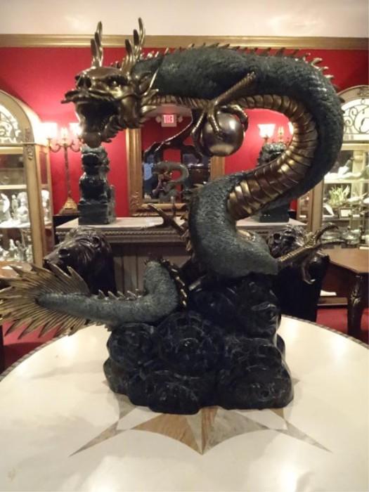 HUGE 4 FT BRONZE CHINESE DRAGON, CAN BE USED AS FOUNTAIN