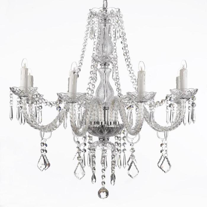 CRYSTAL CHANDELIER WITH 8 LIGHTS, CRYSTAL SWAGS AND DROPS