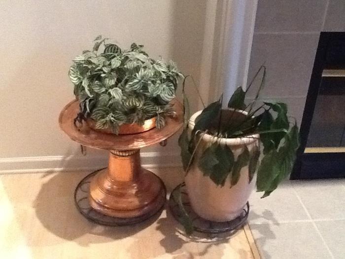 Copper side table or plant stand, and plants