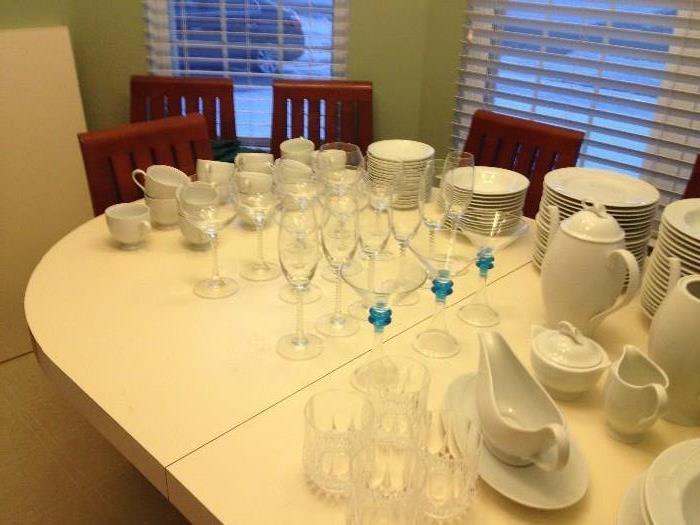 Glassware, martini glasses. wine and highball glasses