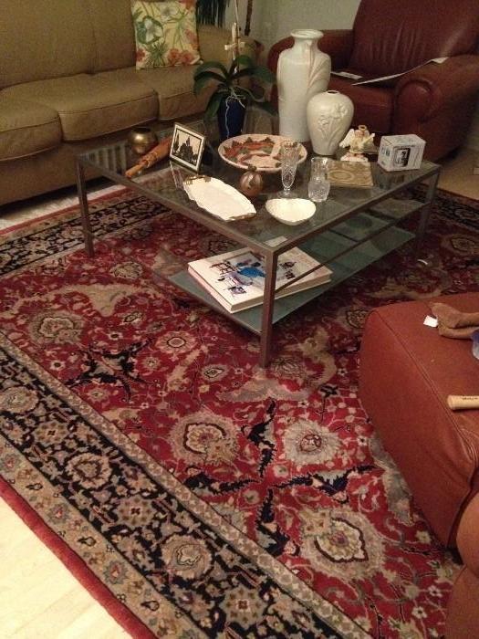 Wool rug - from Hagopian - excellent condition, glass coffee table, Waterford vases, ceramic pieces and more!