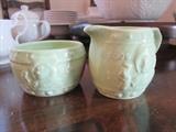 English "Falcon Ware" mini sugar bowl & creamer "Good Health"