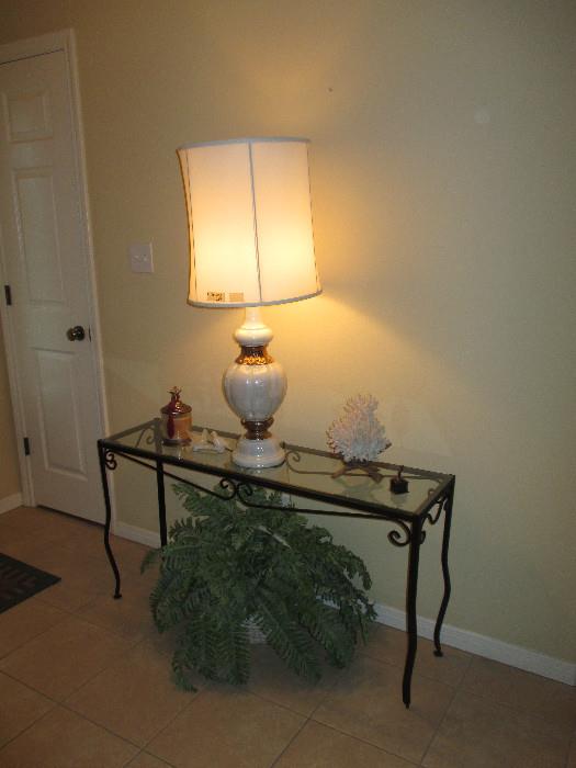 Entryway Table, Lamp, Coral Piece