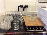 glassware, martini glasses, tea sets, trifle bowl