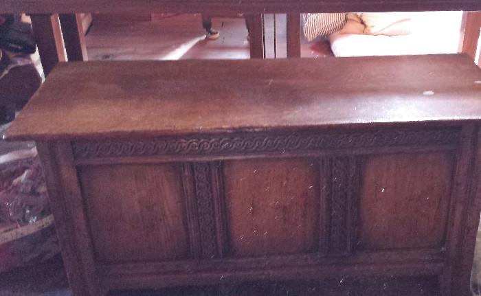 English storage chest. The white specks are dust in the air in the attic.