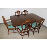 Vintage Duncan Phyfe style drop leaf dining table with 5 chairs and three 12" leaves