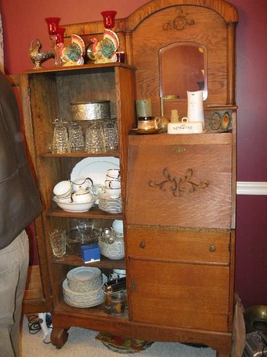 antique oak secretary curio