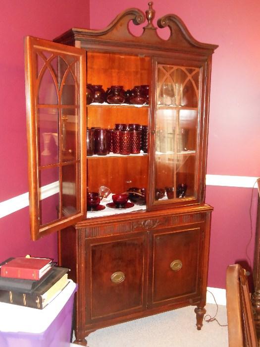 Mahogany china cabinet    Red Ruby  glassware collection