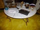 Clean HEAVY marble top coffee table on brass base