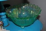 Uranium Carnival footed glass bowl