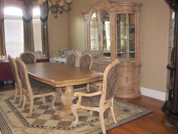 Marvelous Dining Room Suite includes Dining Table (2 leaves) w/6 Chairs, China Cabinet, Sideboard.  Presenting as whole suite.  May bid on individual pieces.  (Note:  Rug NFS)