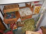 Vintage Garland, Tinsel, Ornaments in boxes