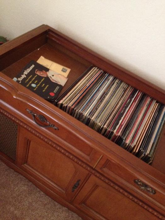 records and 70s record player console