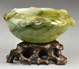 7. CHINESE QING CELEDON JADE BRUSH WASH ON STAND.