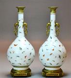 13. PR. CHINESE FAMILLE ROSE PORCELAIN VASES WITH GILT BRONZE MOUNTS.