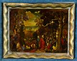 39. 17TH CENTURY REVERSE PAINTING ON GLASS.