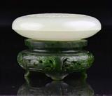 7. Chinese Qing Carved White Jade Box On Spinach Jade Stand