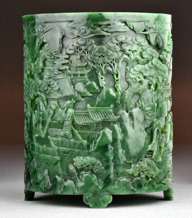 5.	Important Chinese Carved Spinach Jade Brush Pot