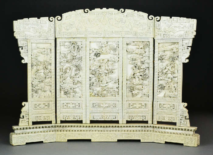 9.	Large & Fine Chinese Qing Carved Ivory Table Screen