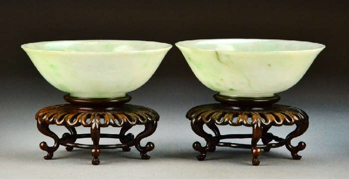 15.	Pr. Chinese Qing Carved Jadeite Bowls