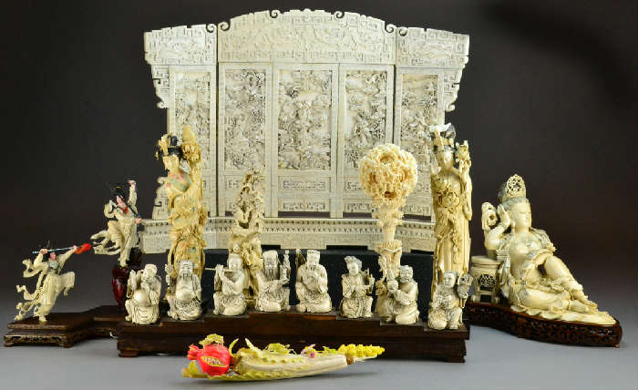 16.	Extensive Collection of Finely Carved Ivories