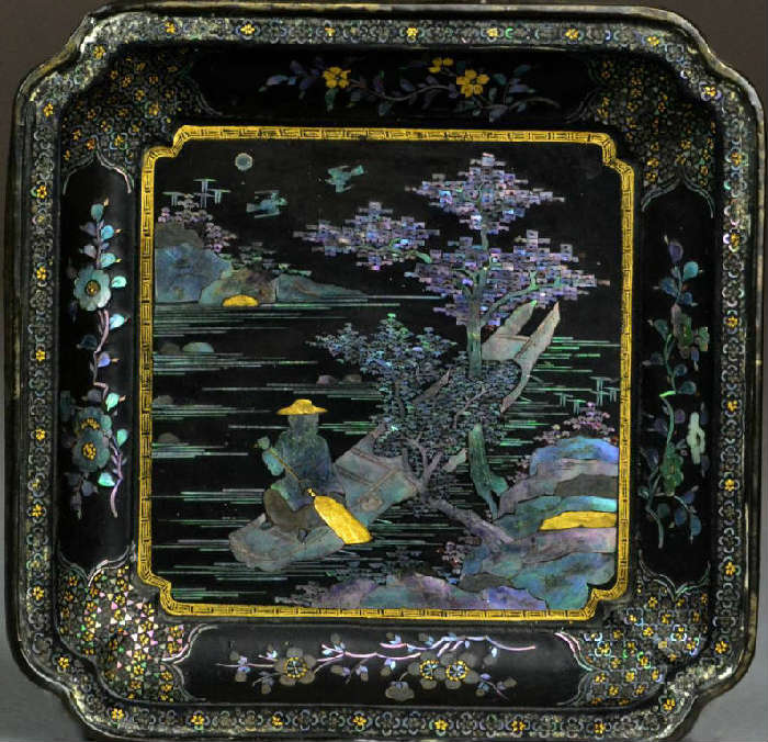 17.	A Fine Vietnamese MOP Inlaid Lacquer Tray Signed