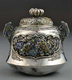 24. A Fine Japanese Silver & Enamel Censor & Cover Meiji