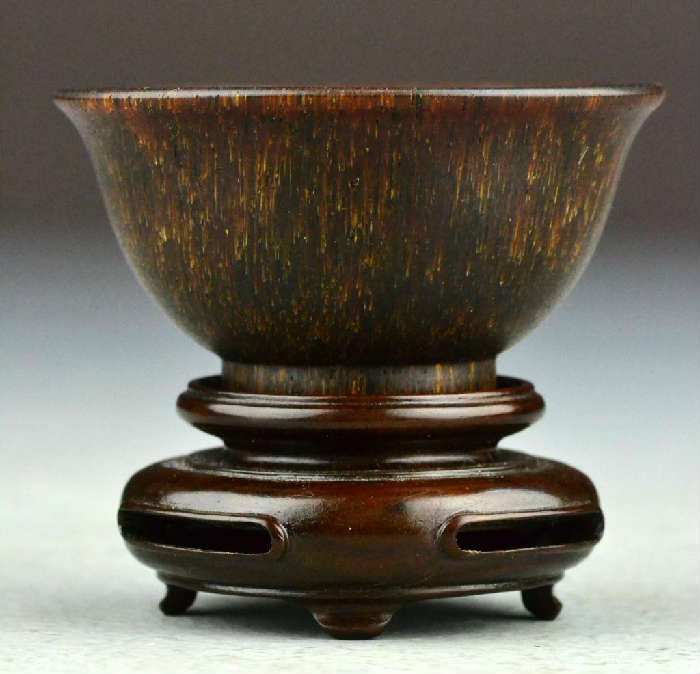 29.	Chinese Carved Rhino Horn Cup On Stand