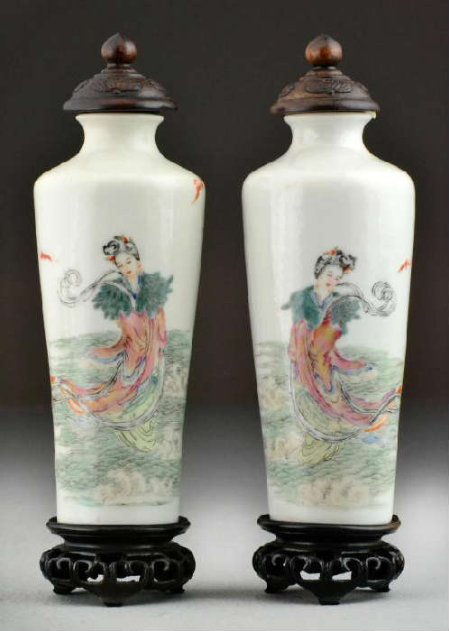 35.	Pr. Chinese Qing Dao Guang Famille Rose Porcelain Vases