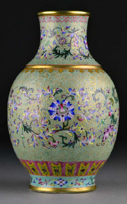 36.	Rare Molded & Gilt Decorated Turquoise Vase – Hu