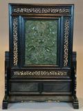 47. Fine & Large Chinese Spinach Jade Plaque And Stand