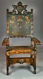 22. Exceptional Carved Wood and Leather Throne Chair