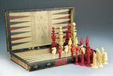 14. 32 Pc. European Dyed Ivory Chess Set with Board